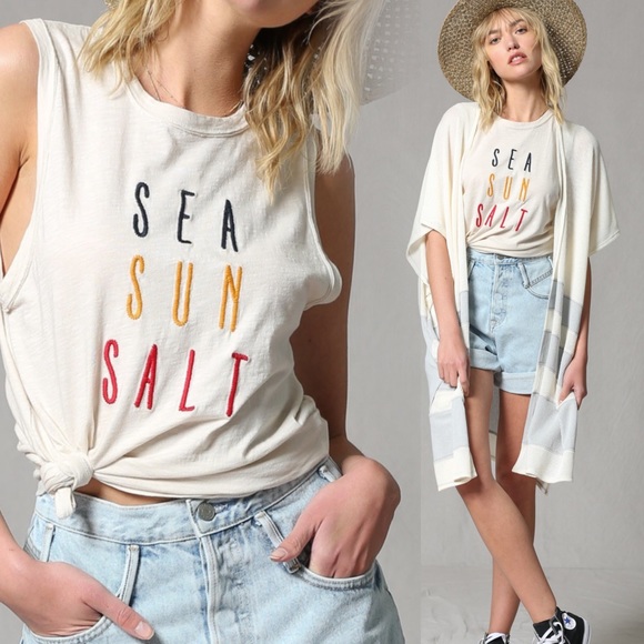 Sea Sun Salt Embroidered Graphic Tee | Cotton Tank - Picture 5 of 7